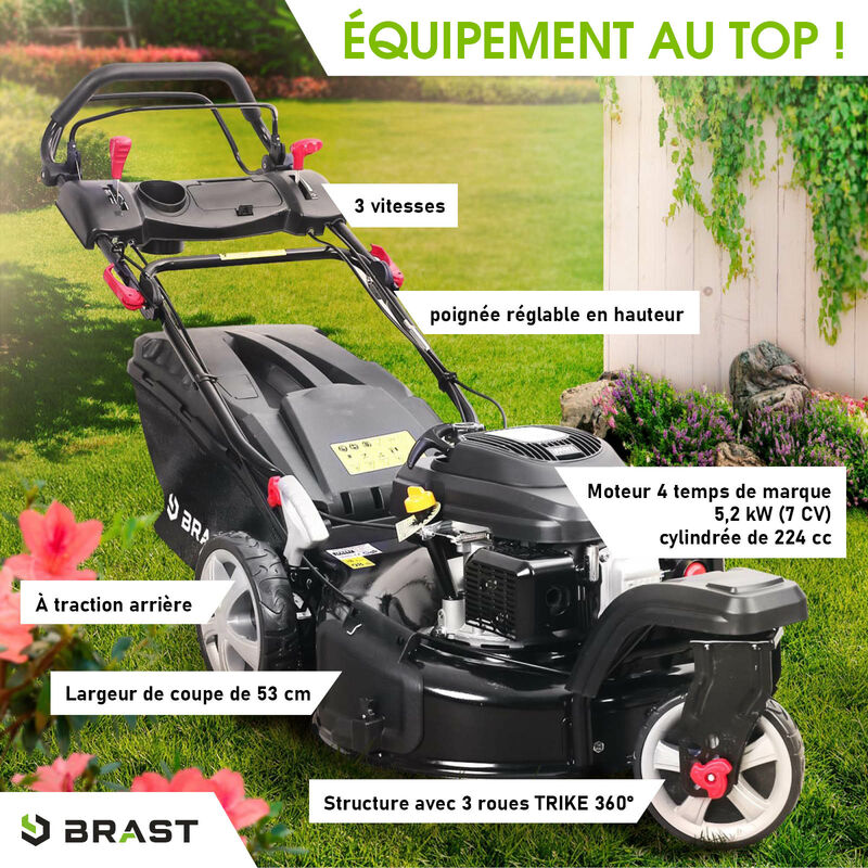 Tondeuse thermique autotractée 3 roues 360° TRIKE SPEED 224cc